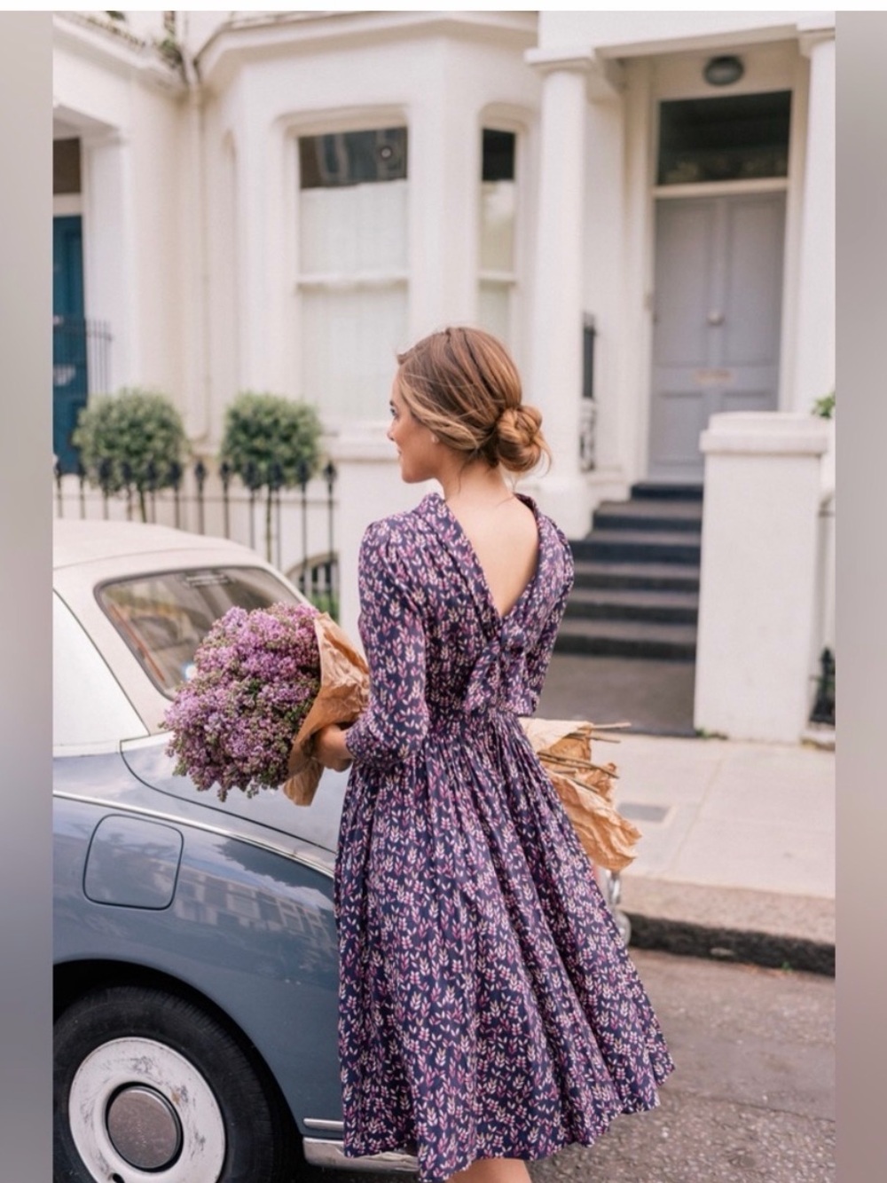 Gal Meets Glam Purple Floral Midi Dress with Pink Accents
